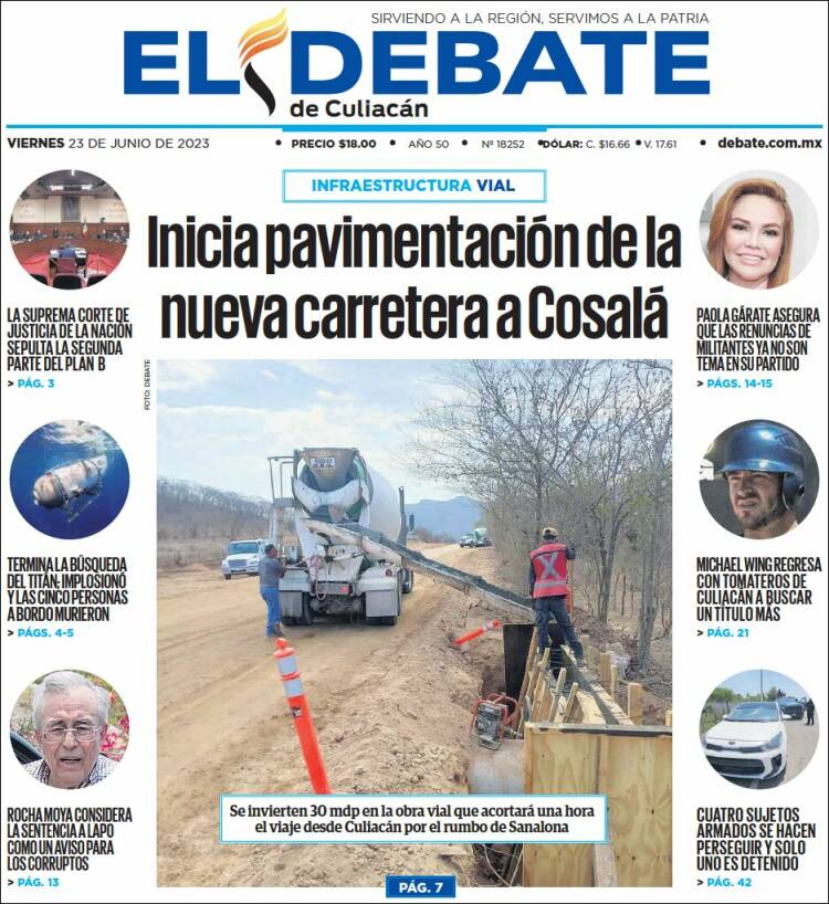 Portada de El Debate de Culiacán (M&eacute;xico)