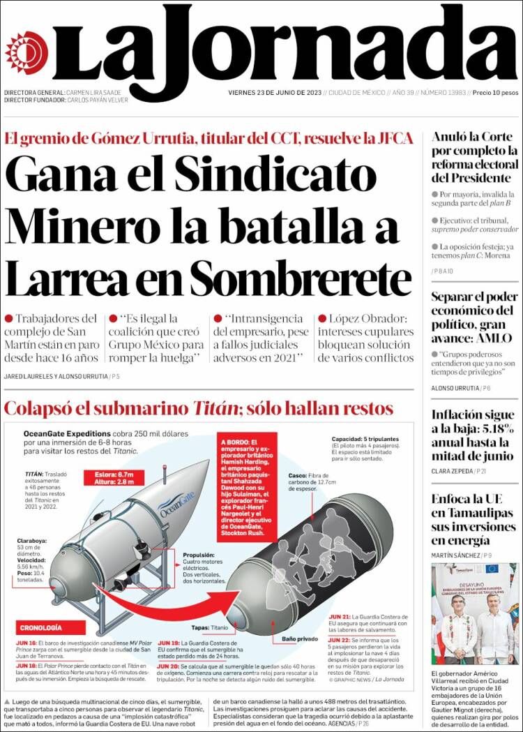 Portada de La Jornada (M&eacute;xico)