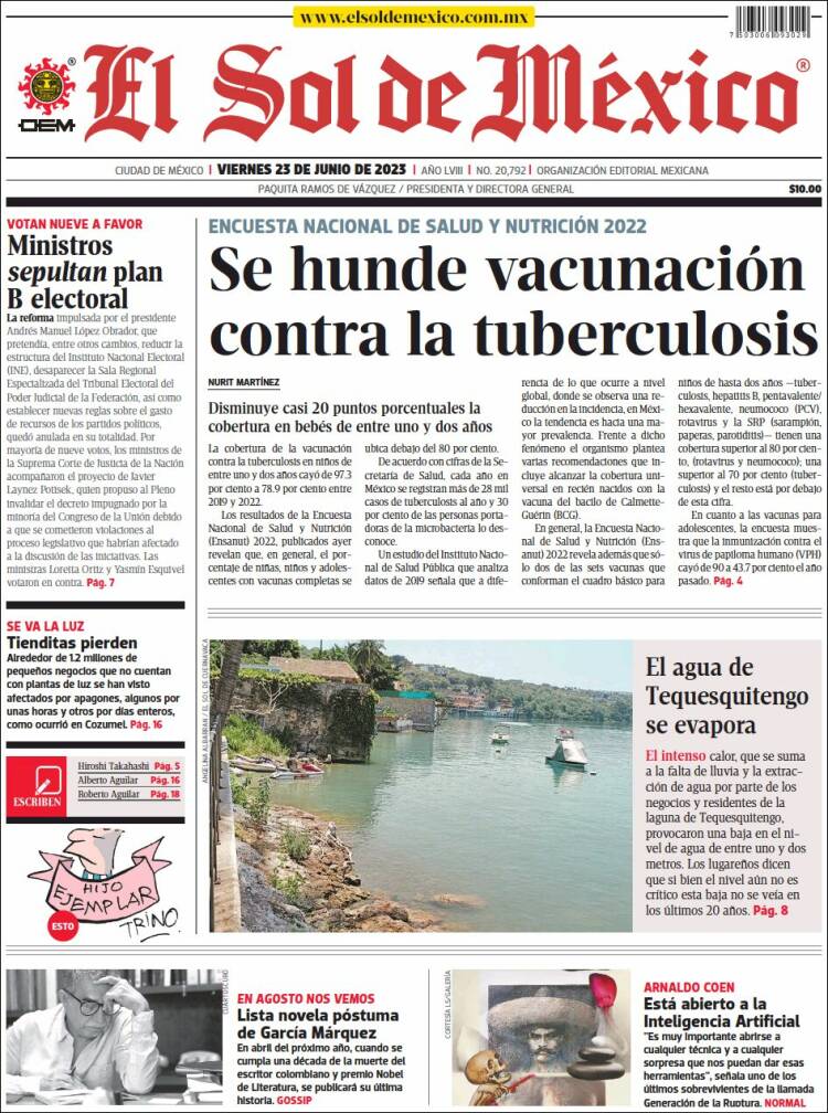 Portada de El Sol de México (M&eacute;xico)