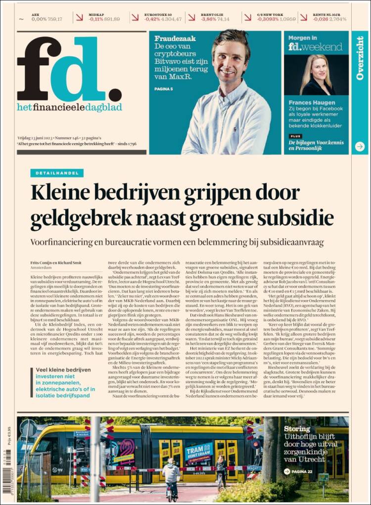Portada de Het Financieele Dagblad (Pa&iacute;ses Bajos)