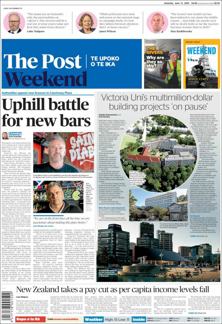 Portada de The Dominion Post (Nueva Zelanda)