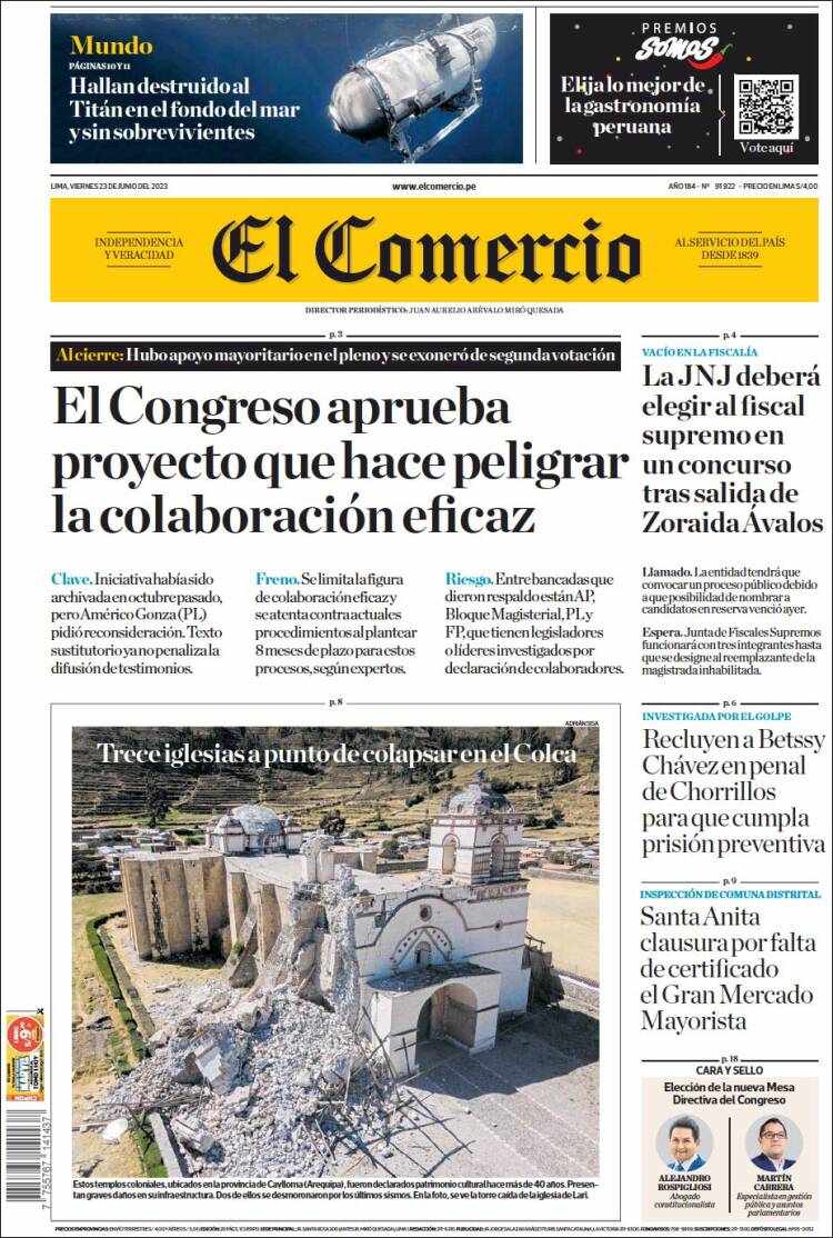 Periódico El Comercio (Perú). Periódicos De Perú. Edición De Viernes ...