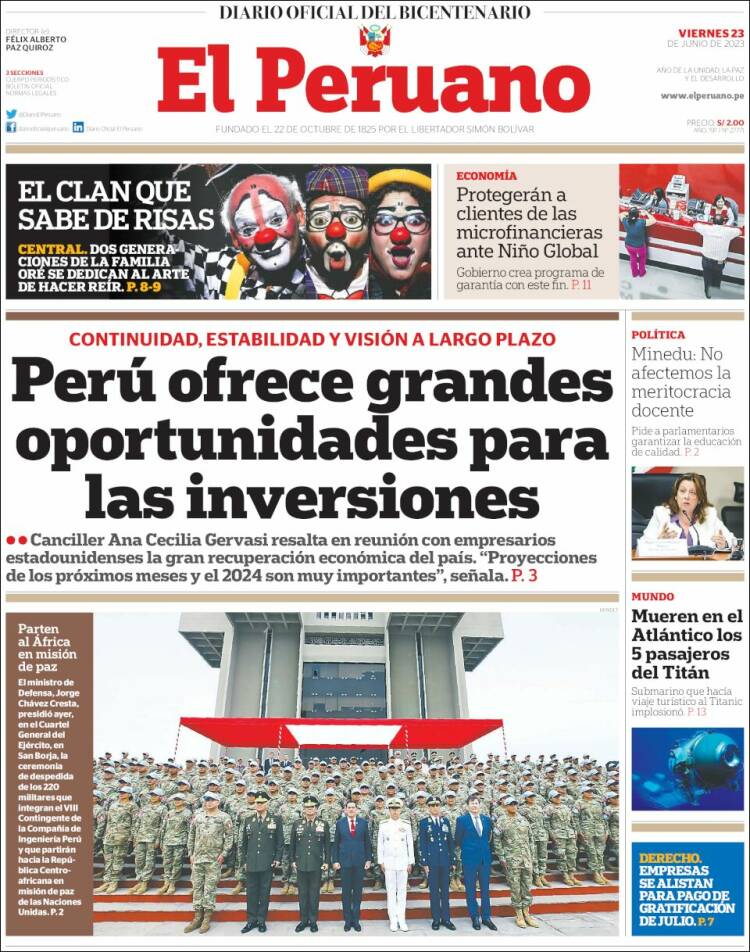 Portada de El Peruano (Per&uacute;)