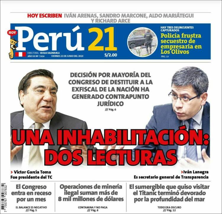 Portada de Perú 21 (Per&uacute;)