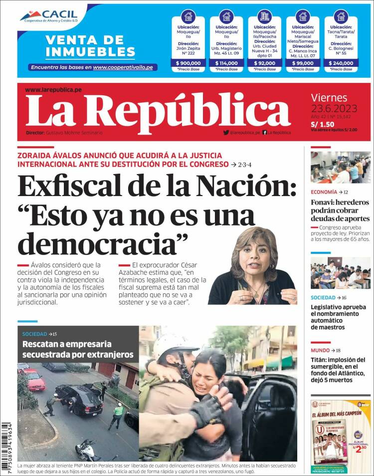 Portada de La Republica (Per&uacute;)