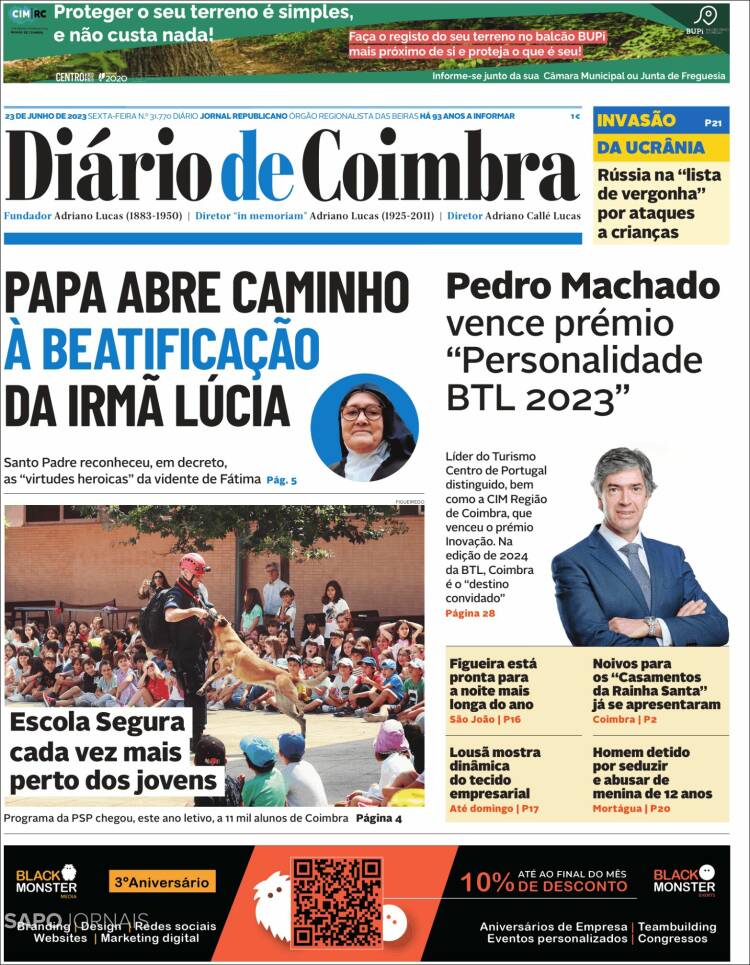 Portada de Diário de Coimbra (Portugal)