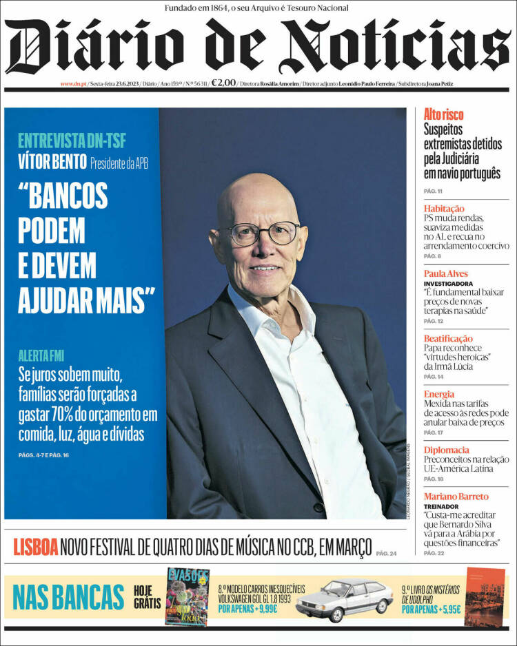 Portada de Diário de Noticias (Portugal)