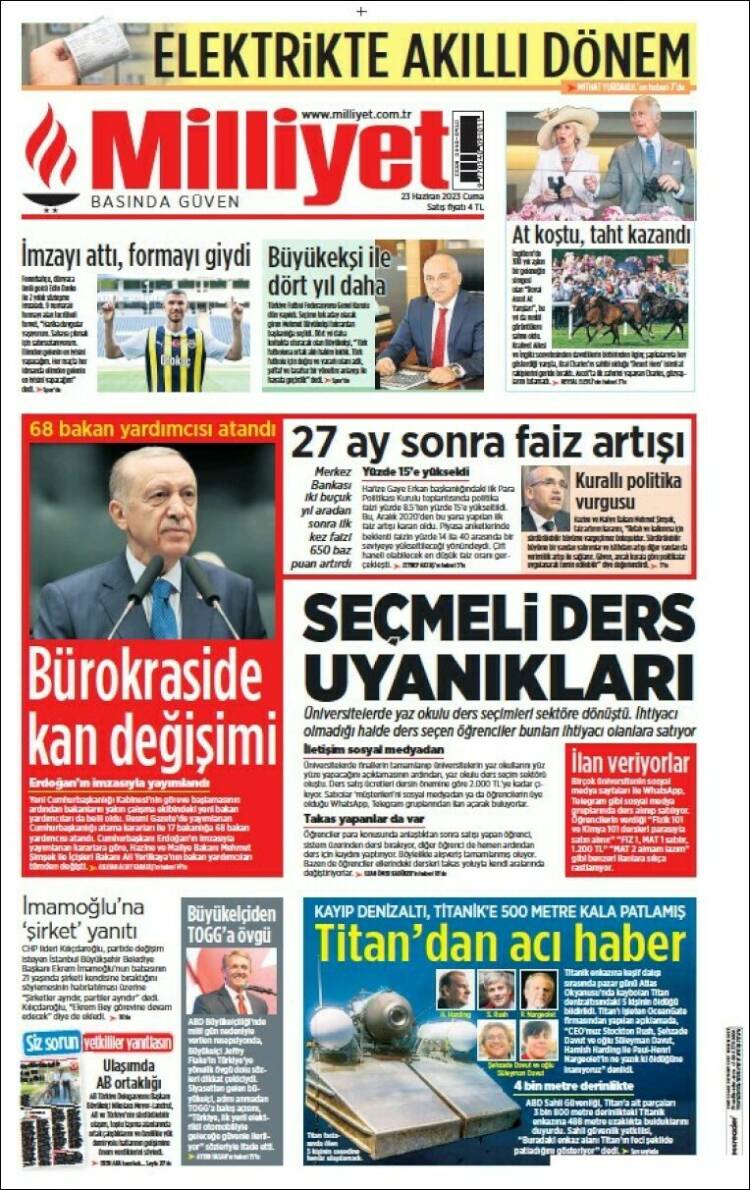 Portada de Milliyet (Turquie)