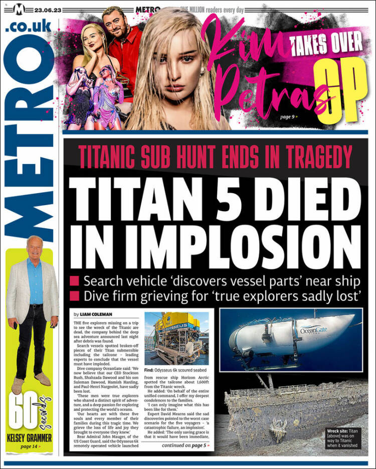 Newspaper Metro United Kingdom Newspapers In United Kingdom Fridays Edition June 23 Of