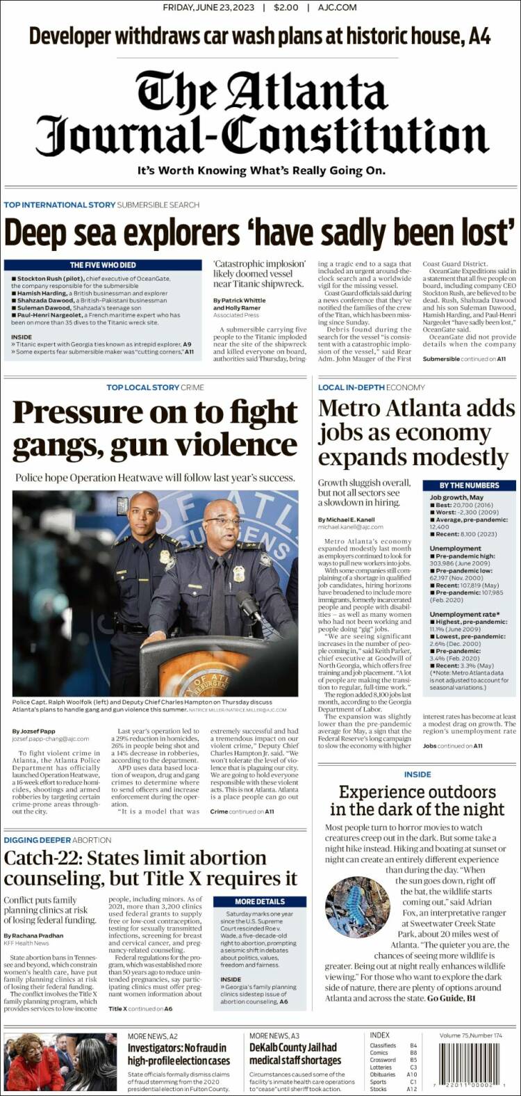 Portada de The Atlanta Journal-Constitution (USA)