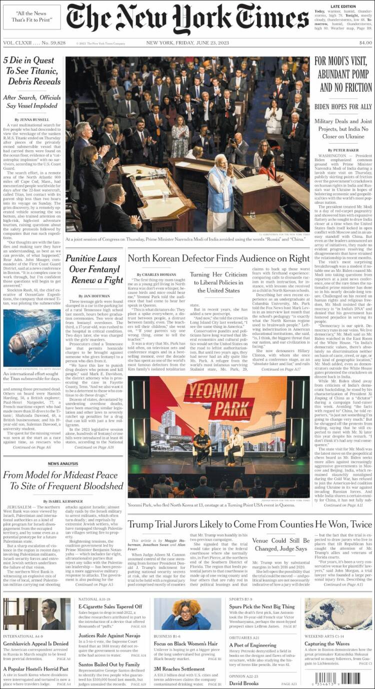 Portada de New York Times (USA)