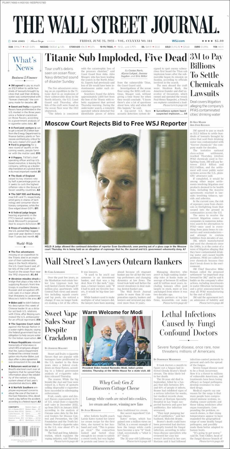 Portada de Wall Street Journal (USA)