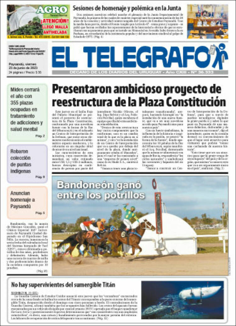 Portada de El Telégrafo (Uruguay)