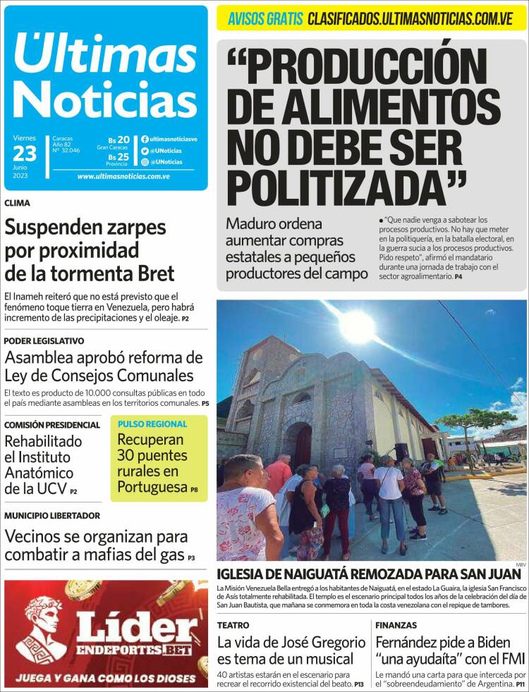 Portada de Últimas Noticias (Venezuela)