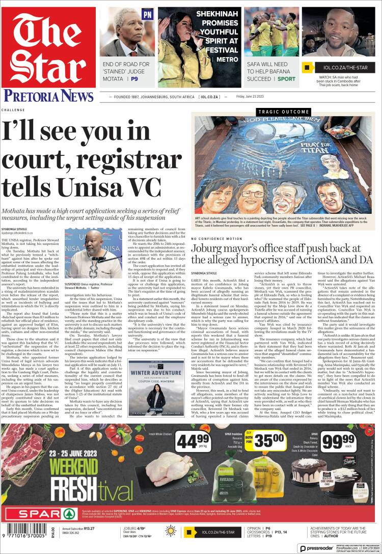 Portada de The Star (Sud&aacute;frica)