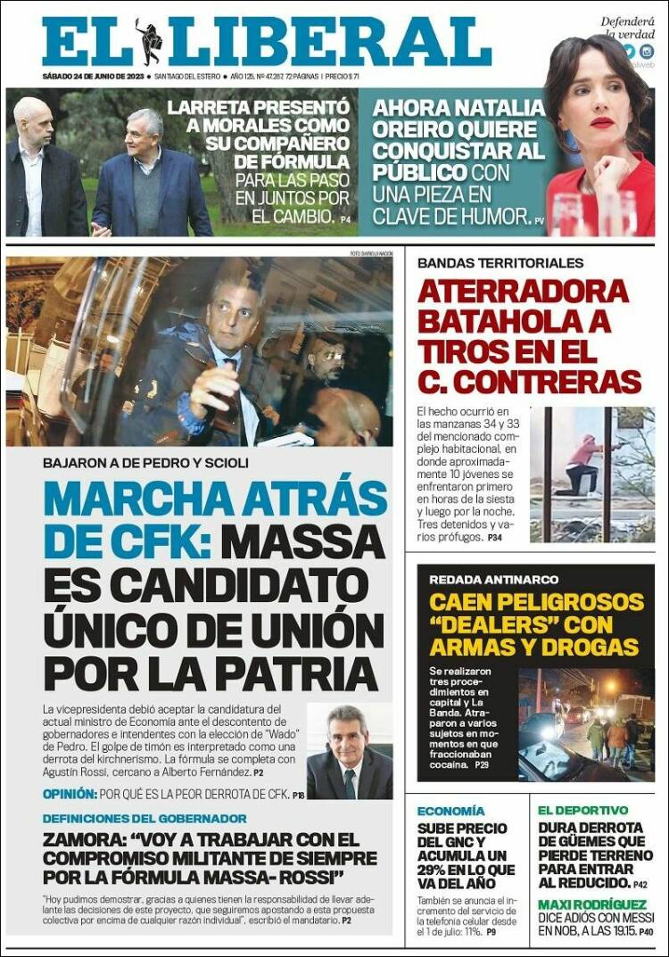 Portada de Diario El Liberal (Argentina)