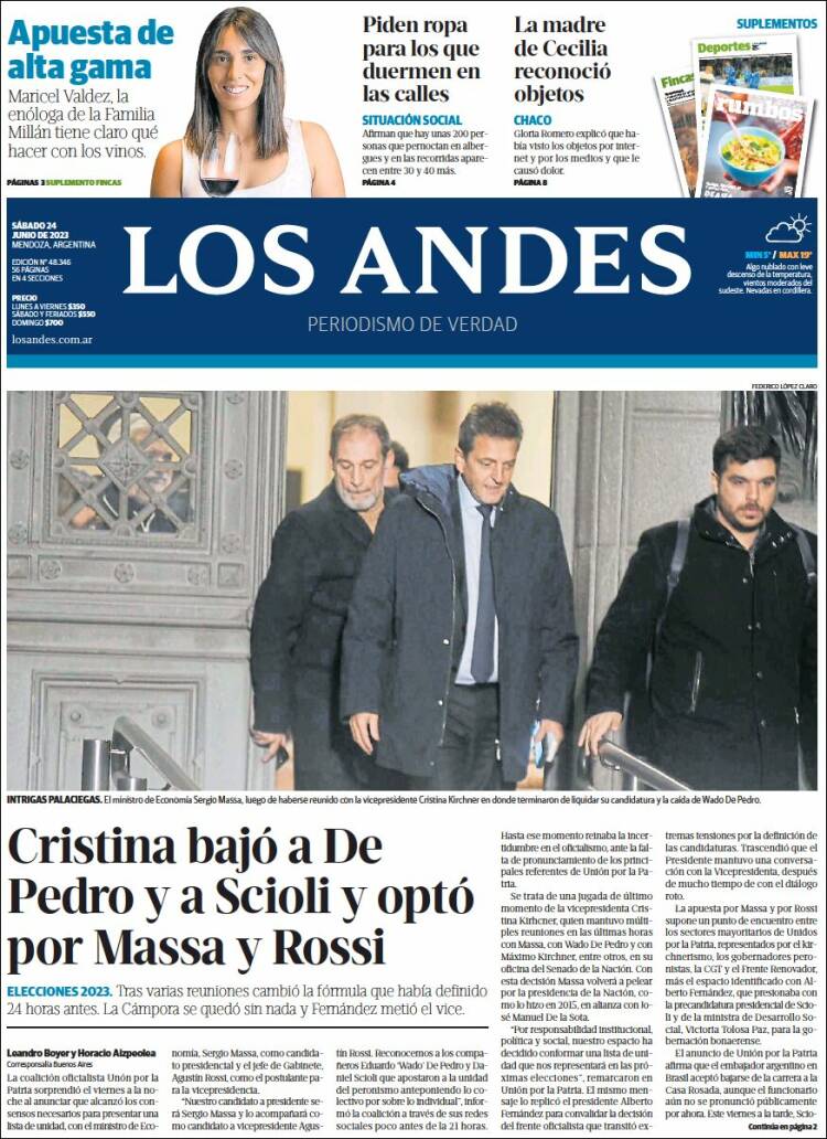 Portada de Los Andes - Mendoza (Argentina)