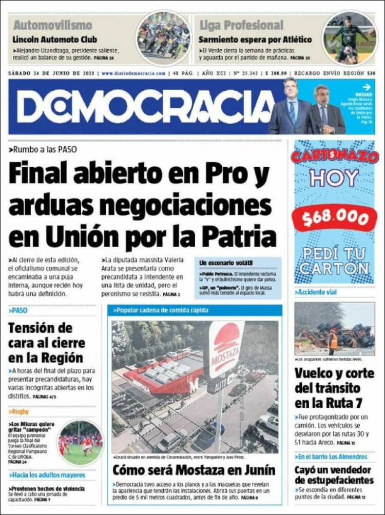 Portada de Diario Democracia (Argentina)