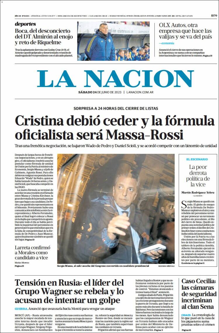Portada de La Nación (Argentina)