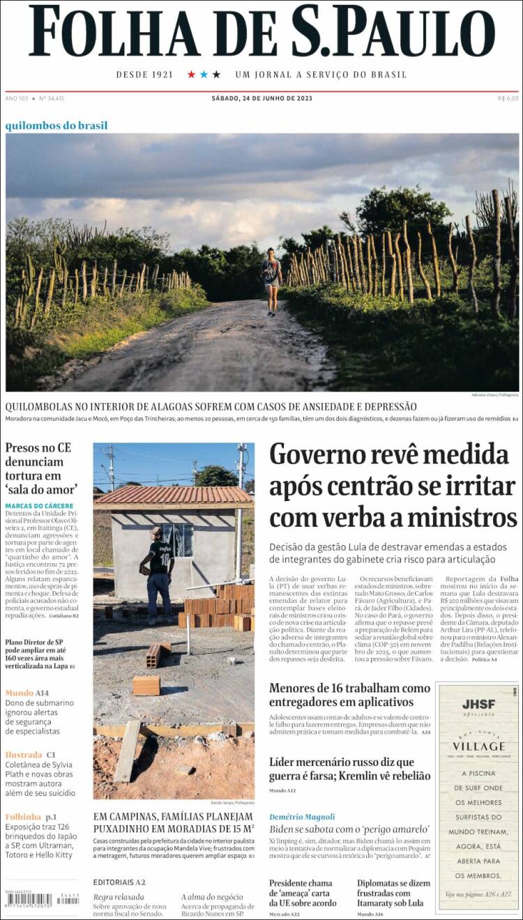Portada de Folha de São Paulo (Brasil)