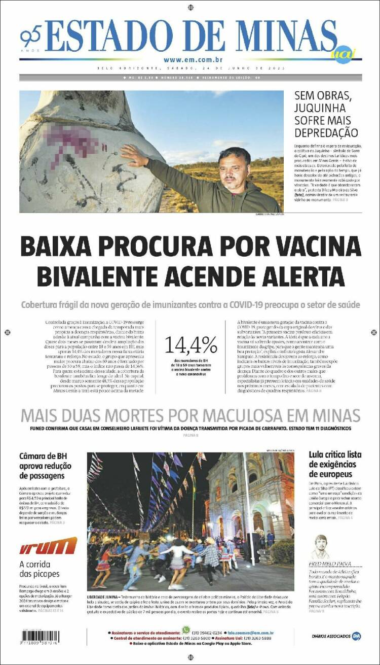 Portada de Jornal Estado de Minas (Brasil)