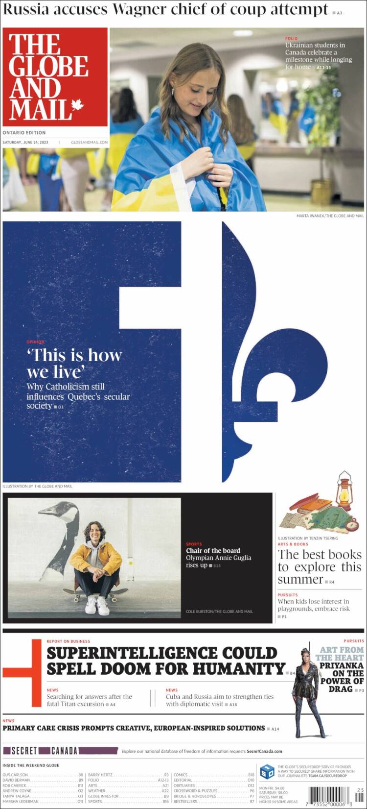 Portada de The Globe and Mail (Canadá)