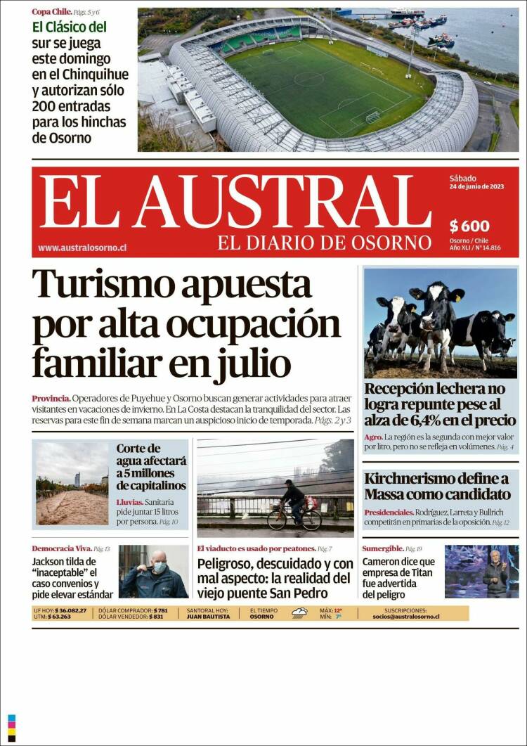 Portada de El Austral de Osorno (Chile)