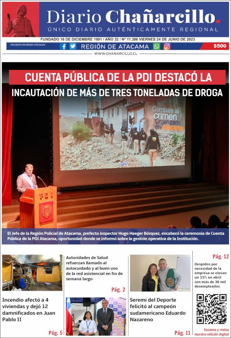 Portada de Diario Chañarcillo (Chile)