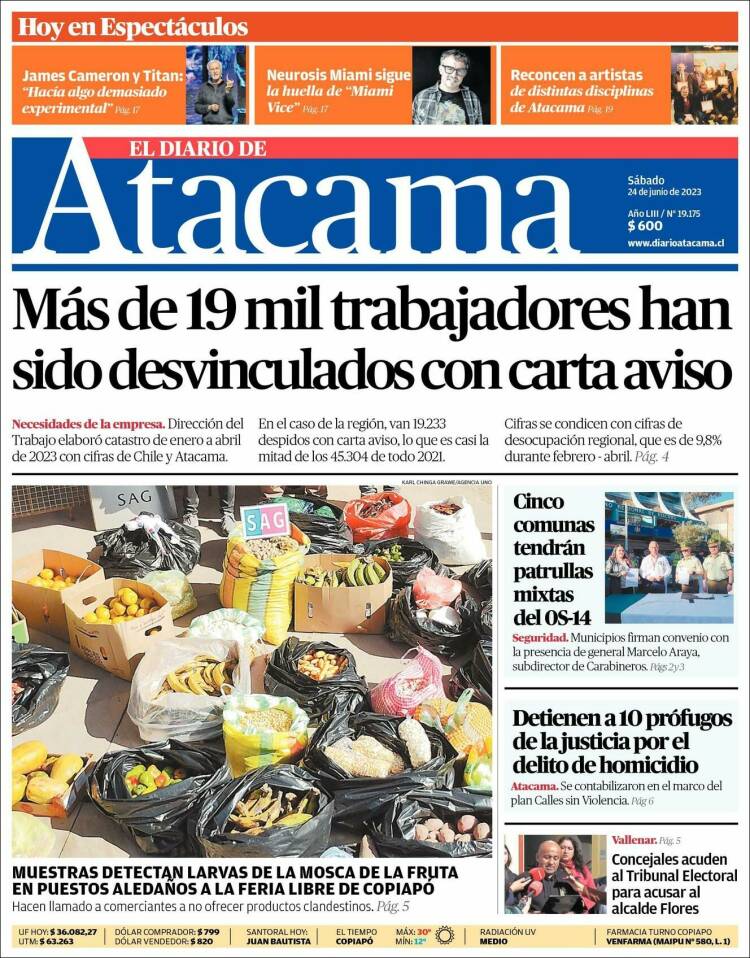 Portada de Diario de Atacama (Chile)