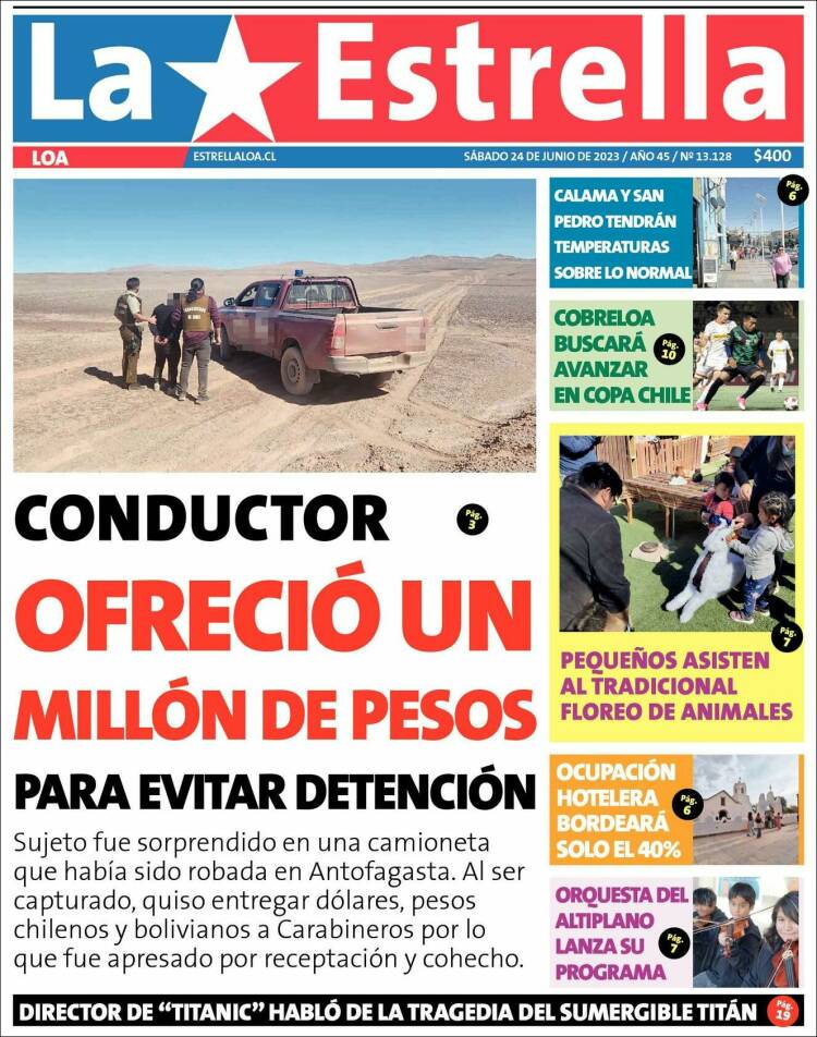 Portada de La Estrella de Loa (Chile)
