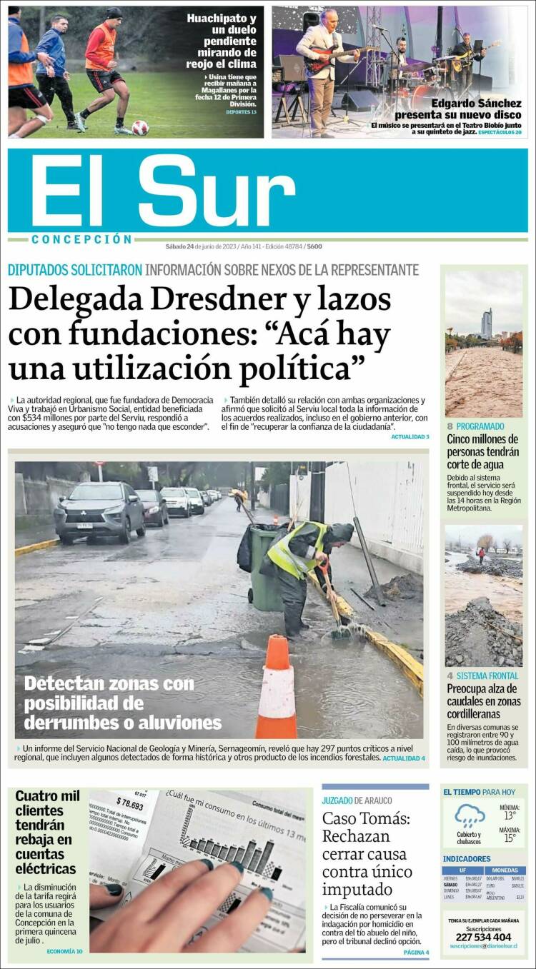 Portada de El Sur (Chile)