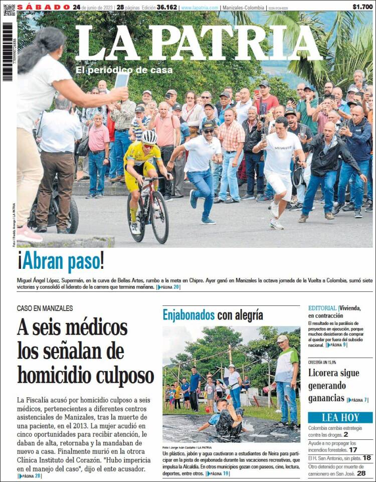 Portada de La Patria (Colombia)