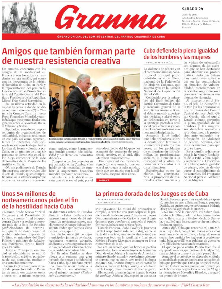 Portada de Granma (Cuba)