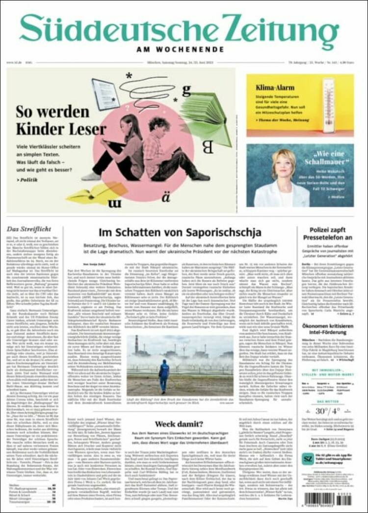 Portada de Sueddeutsche (Alemania)
