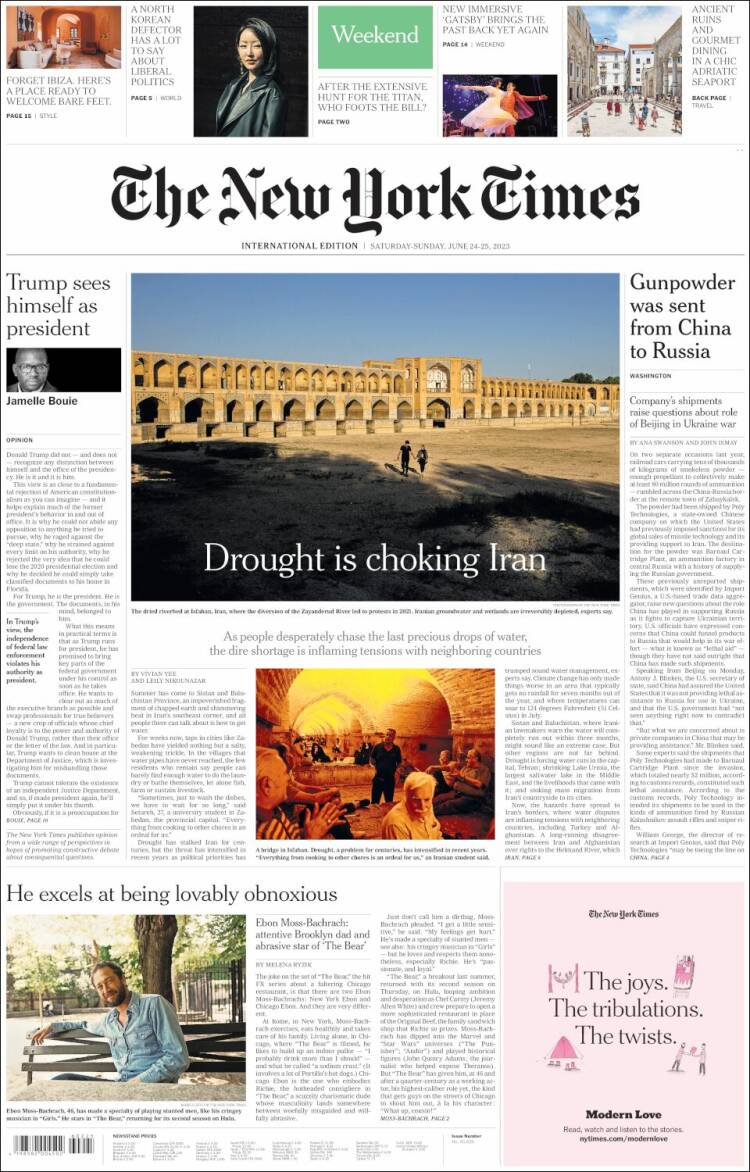 Portada de International New York Times (Europa)