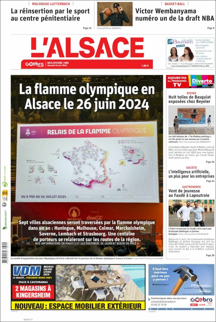 Portada de Journal L'Alsace (Francia)