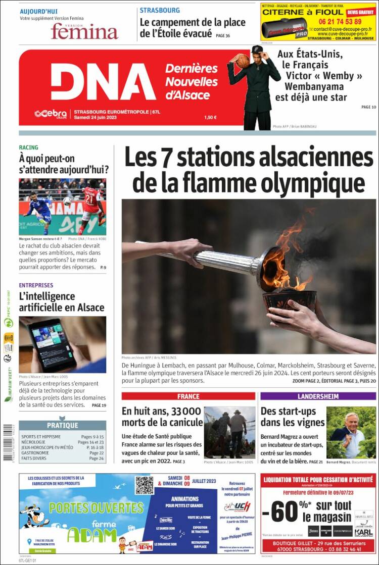 Portada de Les Dernières Nouvelles d'Alsace (Francia)