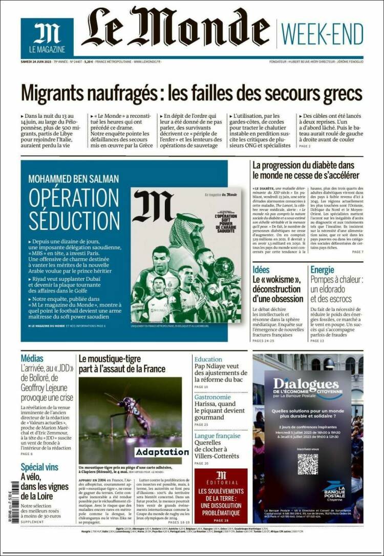 Portada de Le Monde (Francia)