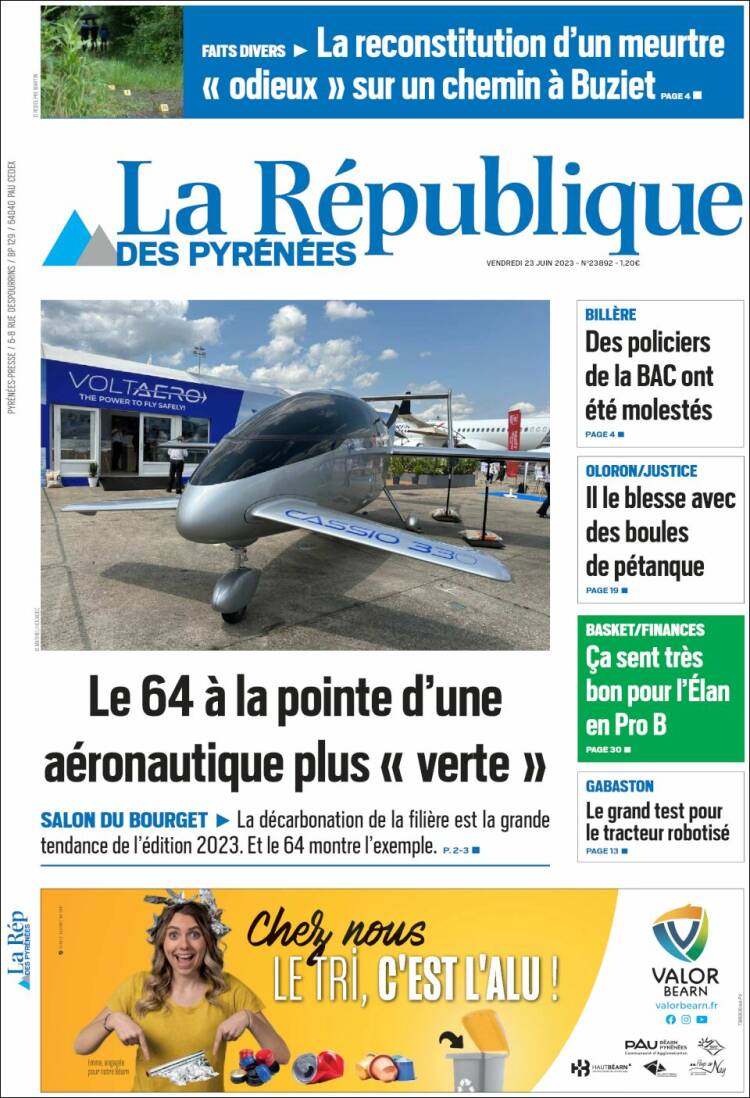 Portada de La République des Pyrénées (Francia)