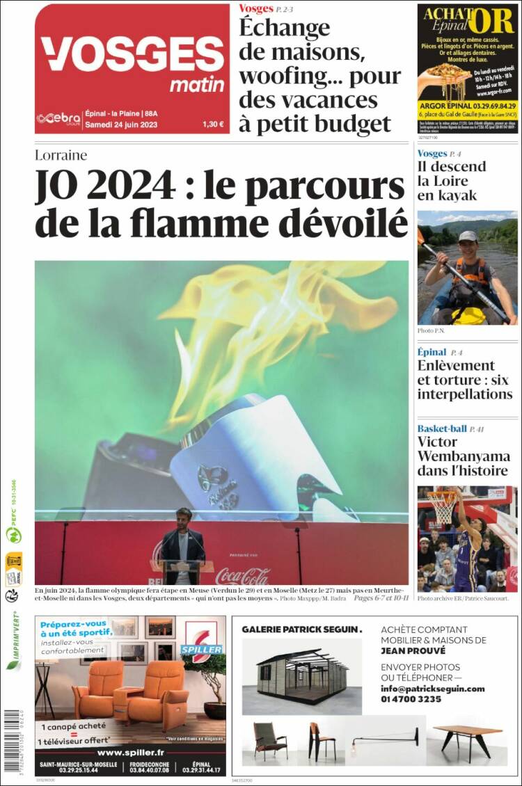 Portada de Vosges Matin (Francia)