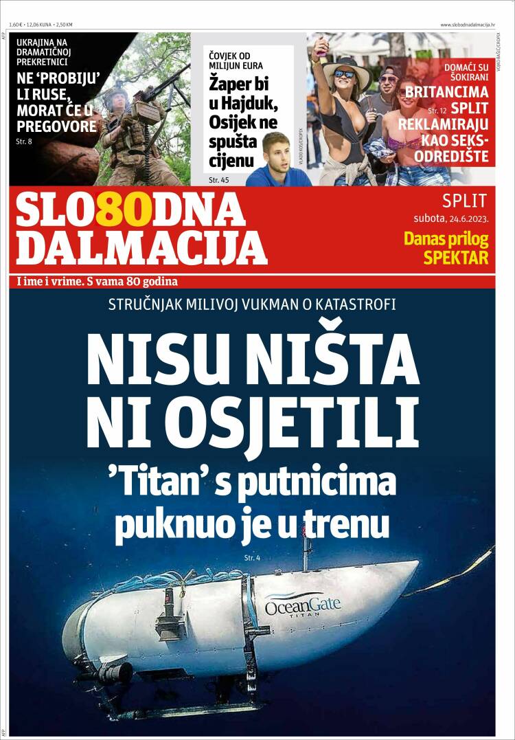 Portada de Slobodna Dalmacija (Croacia)