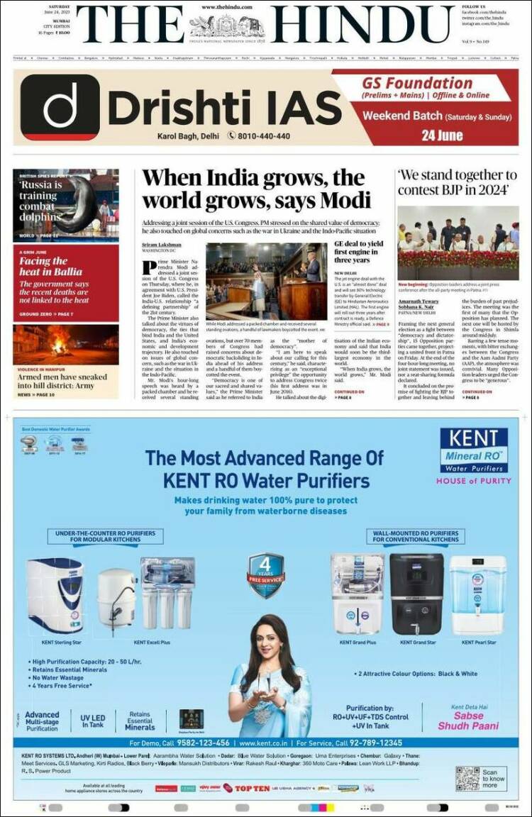Portada de The Hindu (India)