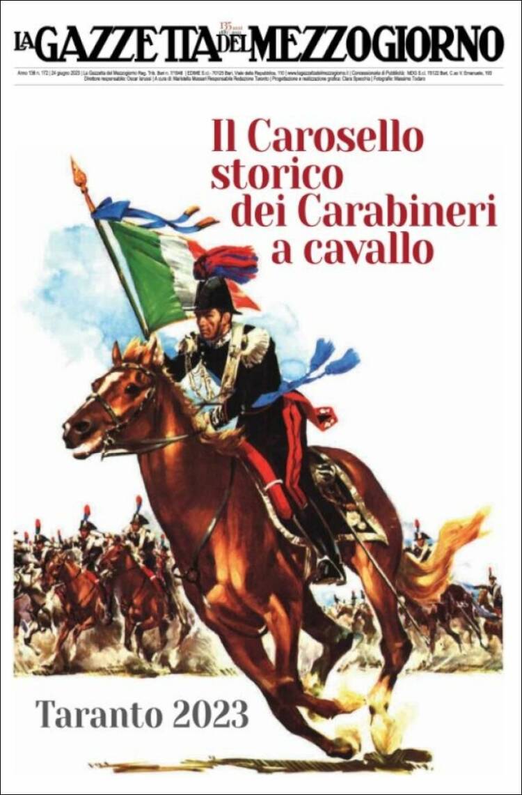 Portada de La Gazzetta del Mezzogiorno (Italia)