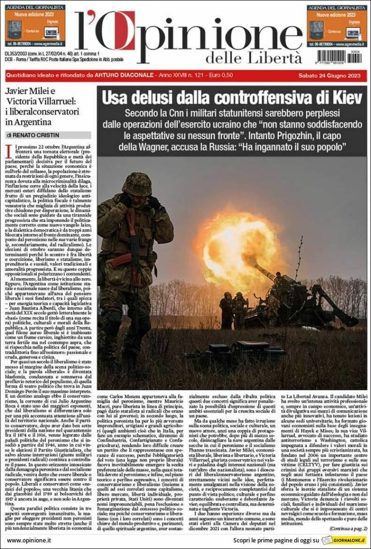 Portada de L'Opinione  delle Libertà (Italia)