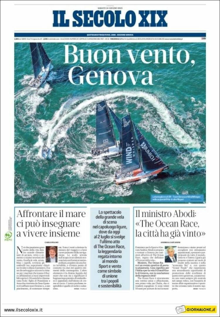 Portada de Il Secolo XIX (Italia)