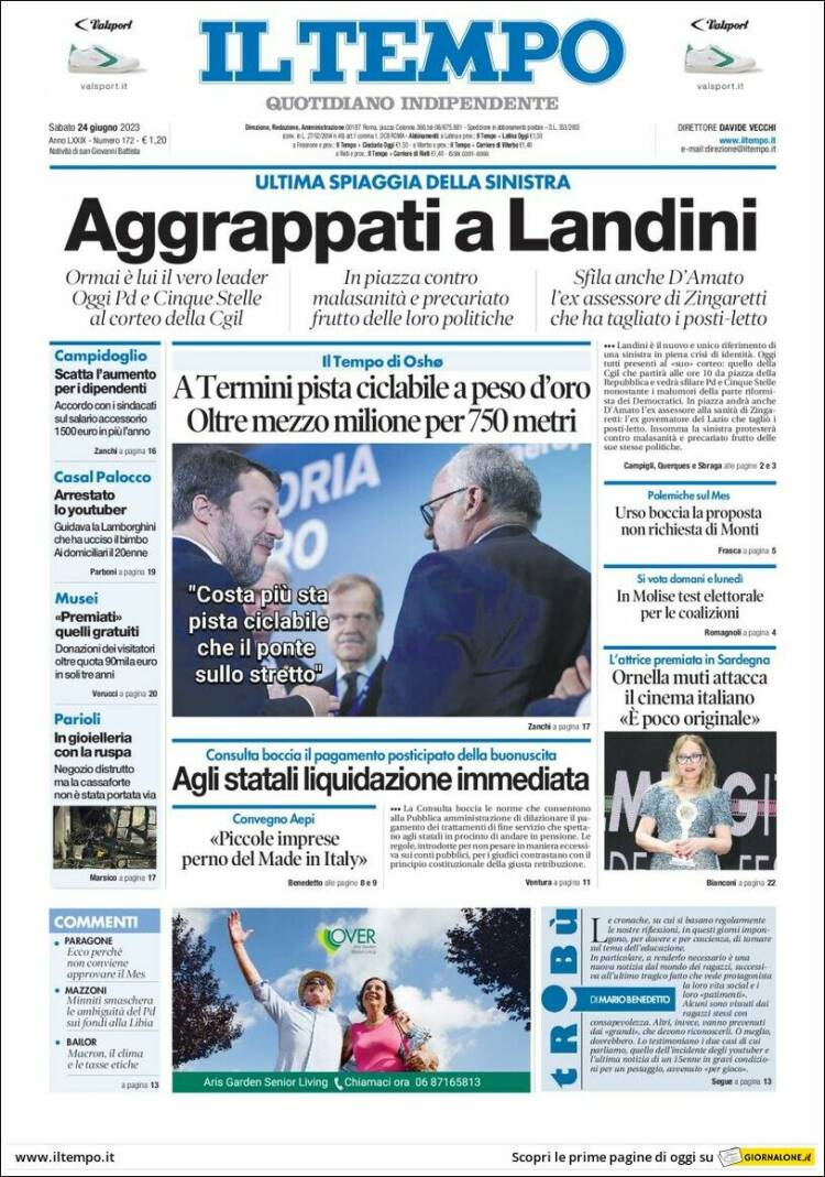 Portada de Il Tempo (Italia)