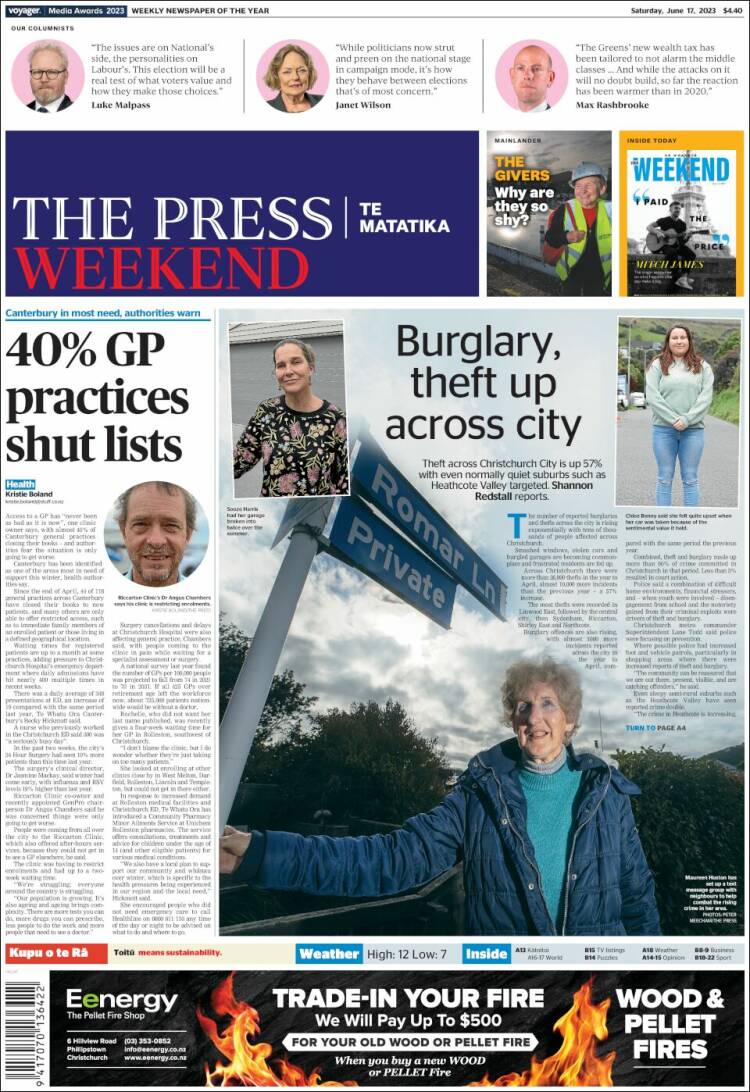 Portada de The Press (Nueva Zelanda)