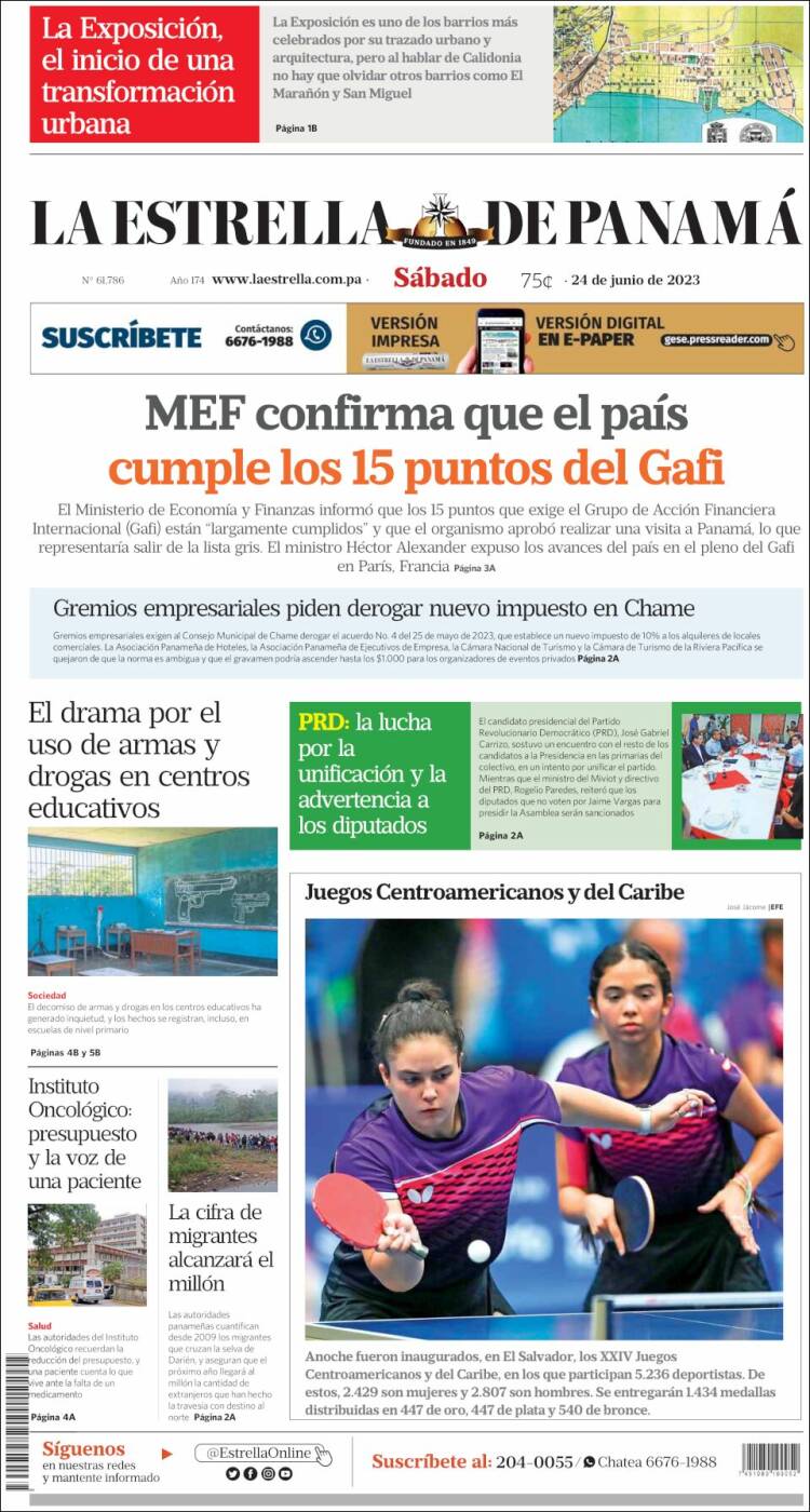 Portada de La Estrella de Panamá (Panam&aacute;)