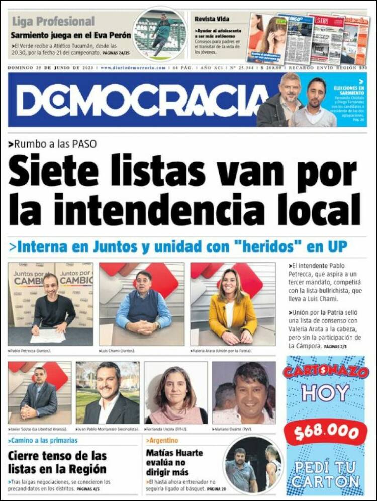 Portada de Diario Democracia (Argentina)