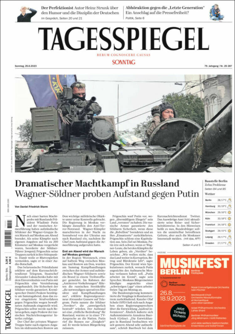 Portada de Der Tagesspiegel (Alemania)